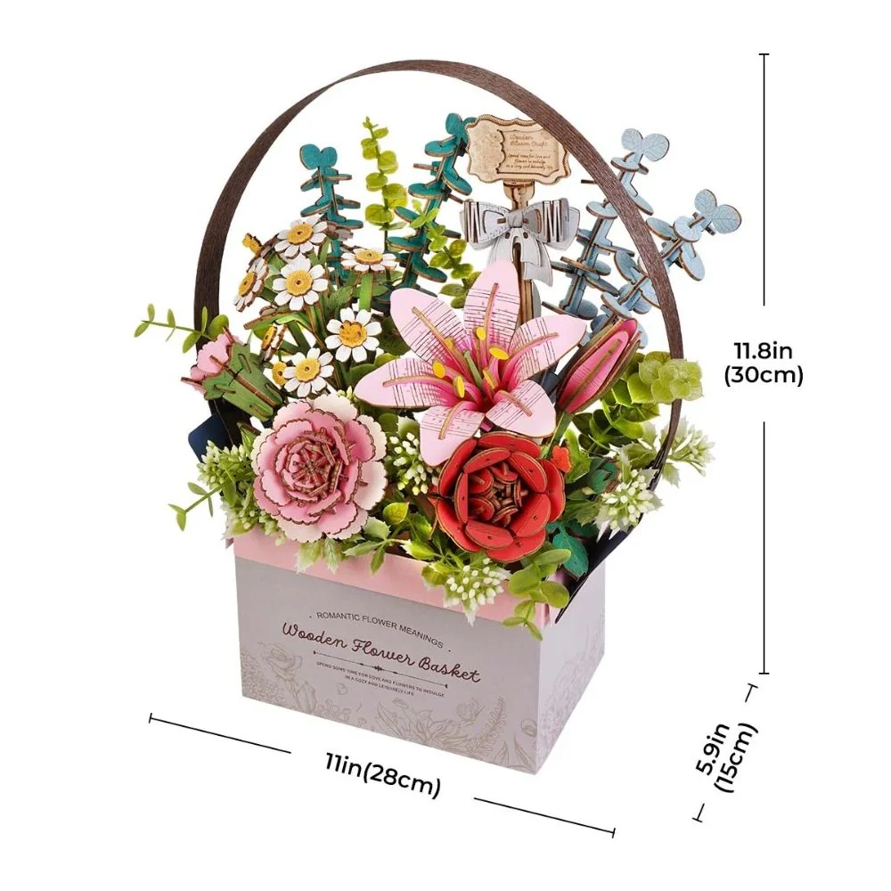 3D Puzzle - Wooden Flower Basket - Image 11
