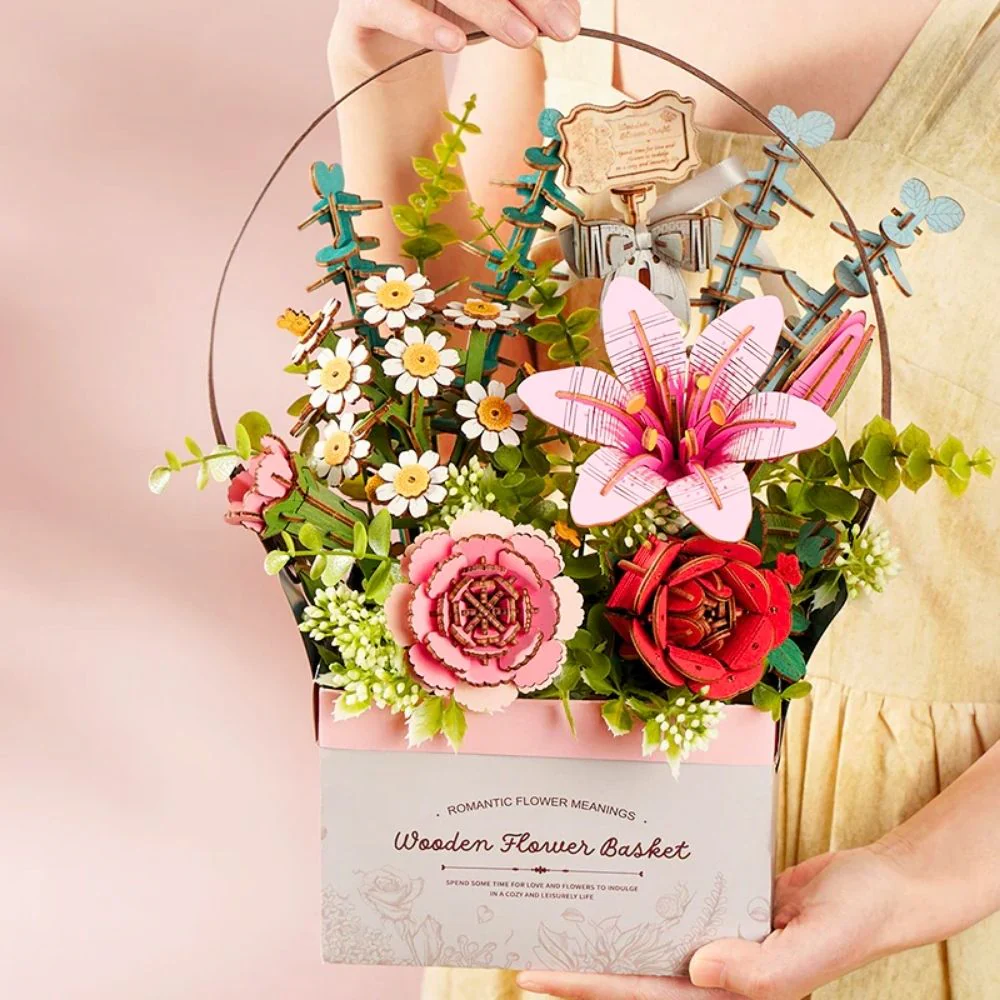 3D Puzzle - Wooden Flower Basket - Image 9