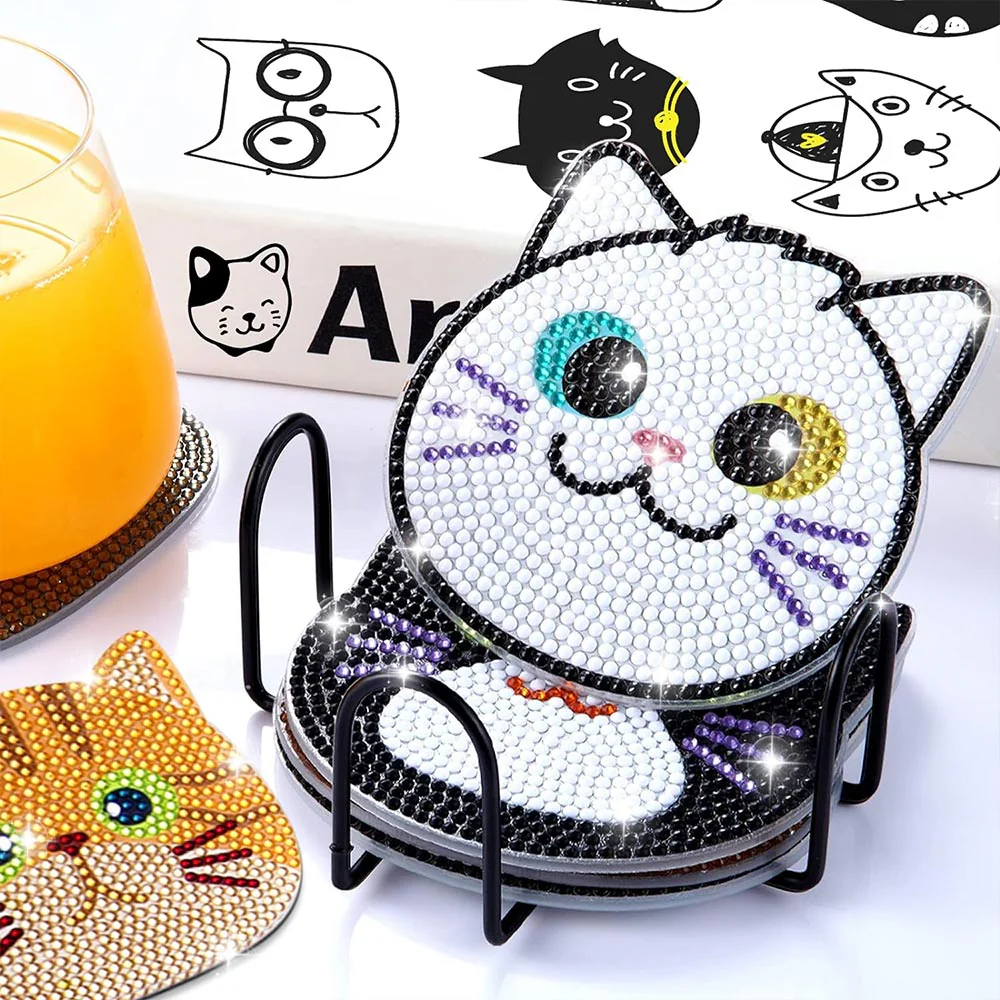 5D Diamond Painting Coaster Cats 10 Pieces - Image 2