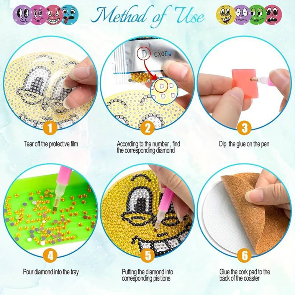 5D Diamond Painting Coaster Emoji 8 Pieces - Image 4