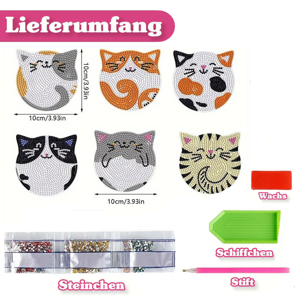 5D Diamond Painting Coaster with Cats - Image 3