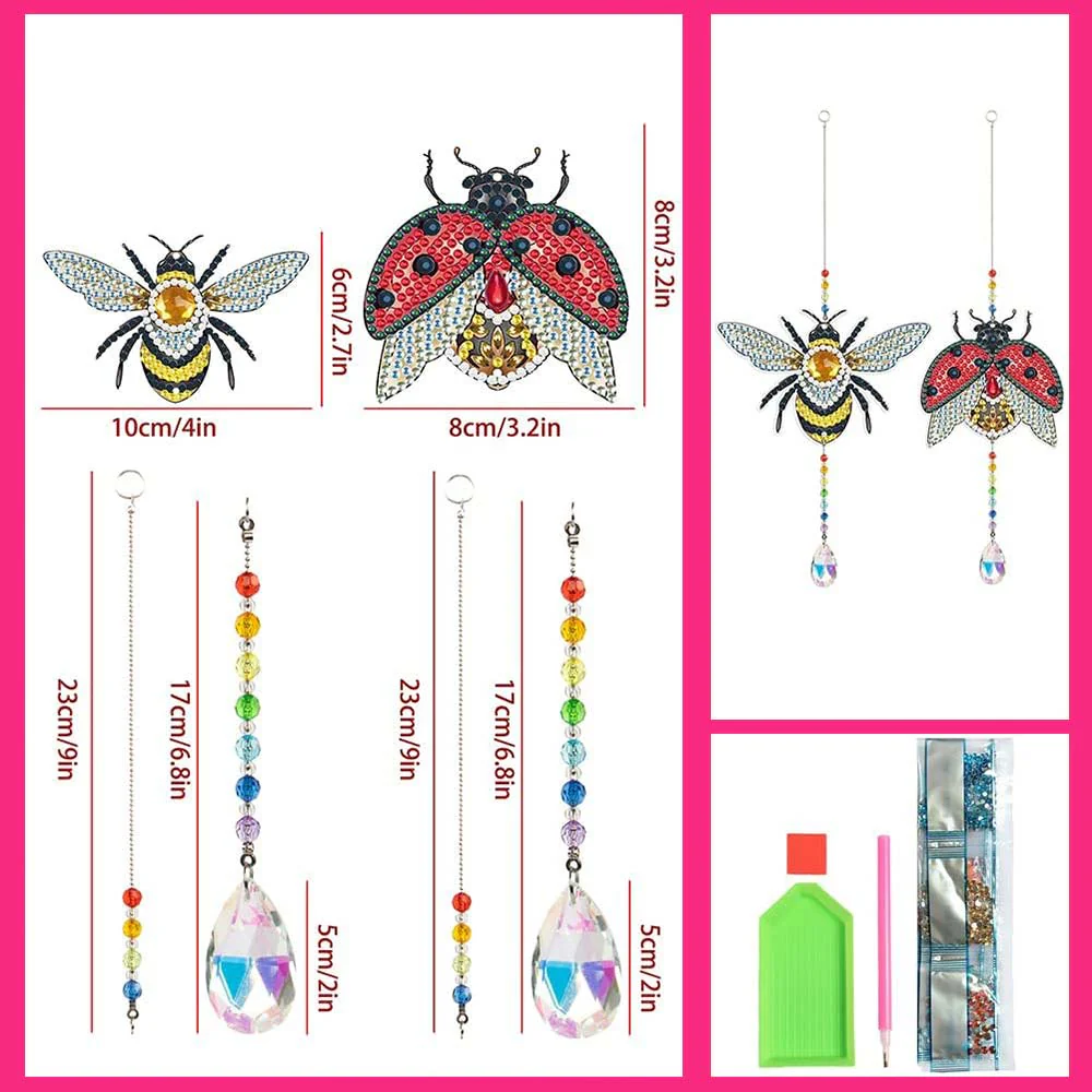 5D Diamond Painting Crystal Wind Chime Bee with Ladybug 2 Pieces - Image 5