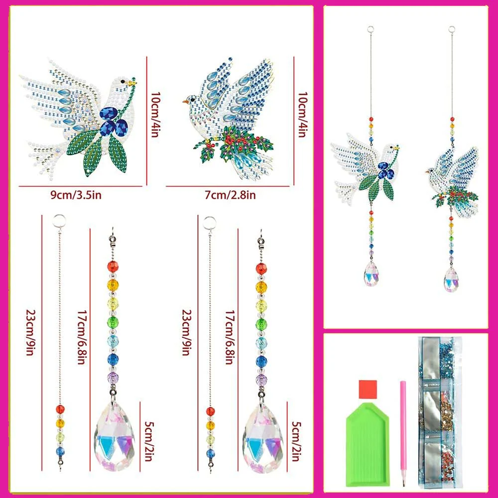 5D Diamond Painting Crystal Wind Chime Doves 2 Pieces - Image 5