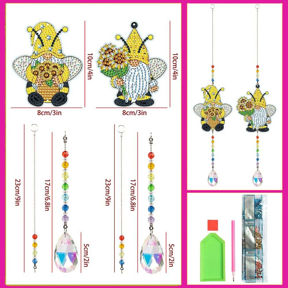 5D Diamond Painting Crystal Wind Chime Gnome with Sunflower 2 Pieces - Image 4