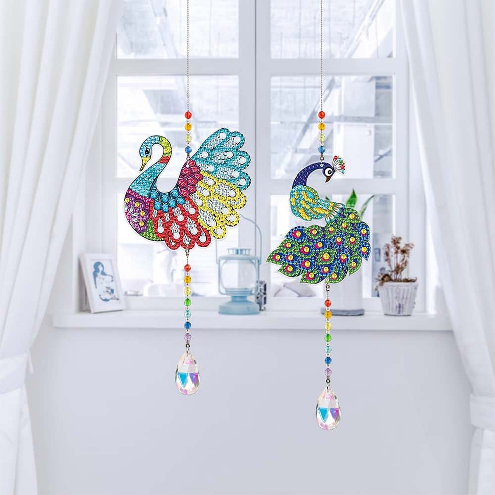 5D Diamond Painting Crystal Wind Chime Peacock 2 Pieces - Image 3