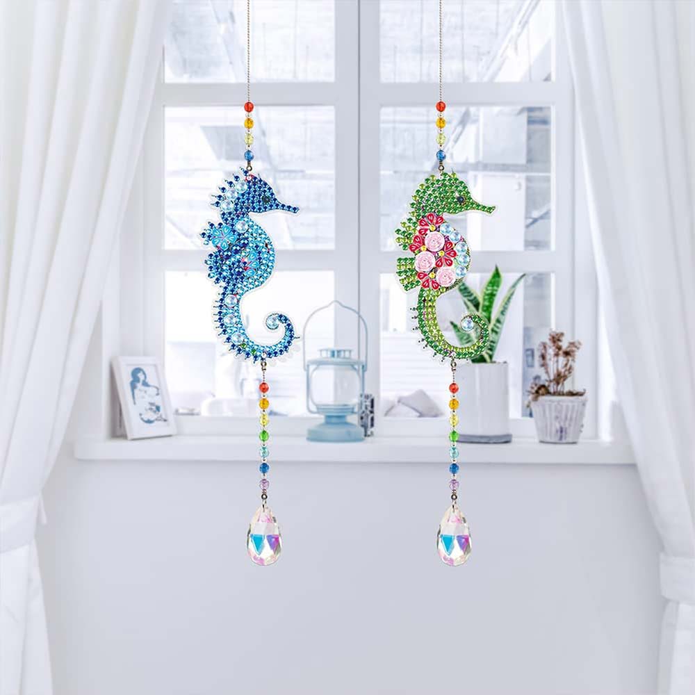 5D Diamond Painting Crystal Wind Chime Seahorse 2 Pieces - Image 3