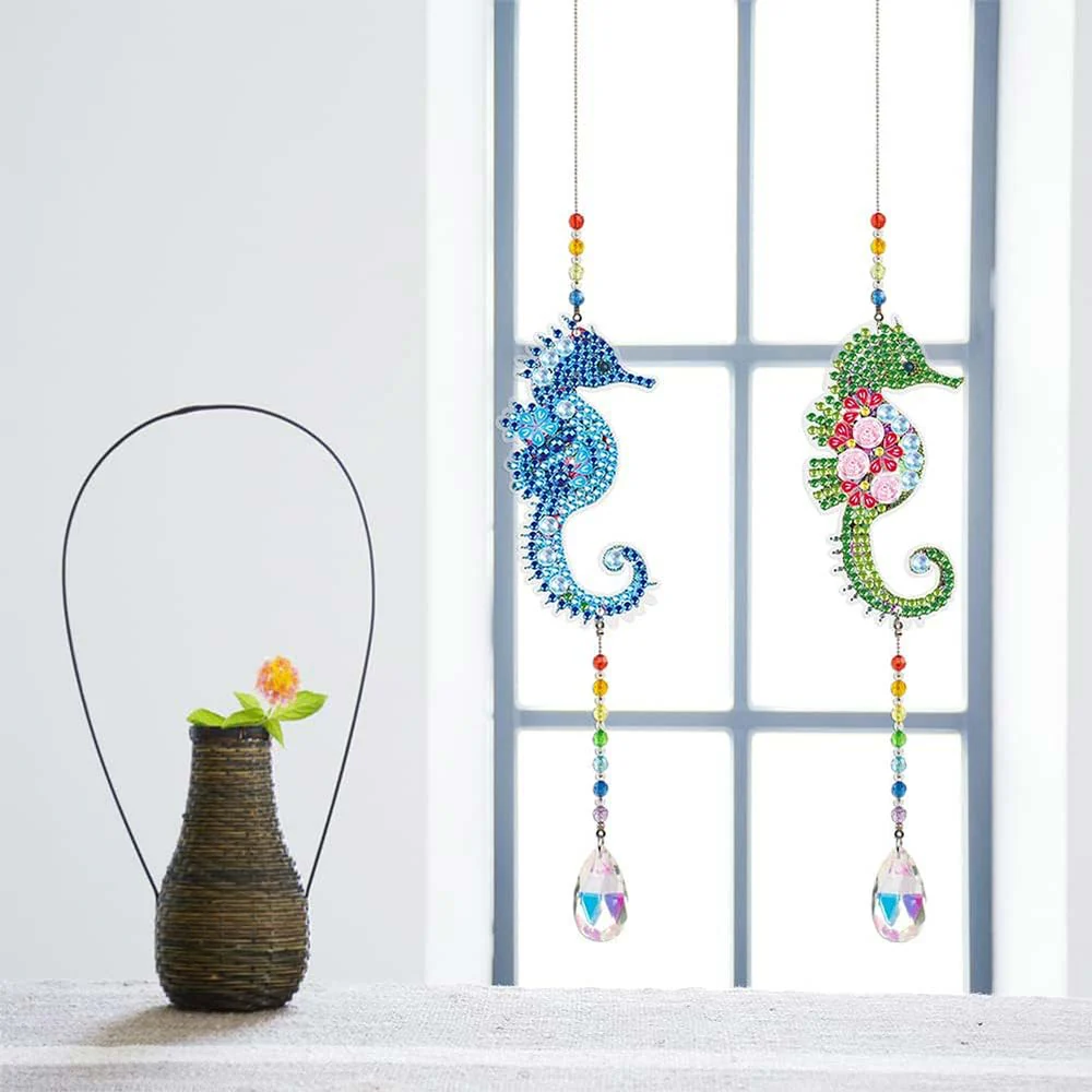 5D Diamond Painting Crystal Wind Chime Seahorse 2 Pieces - Image 4
