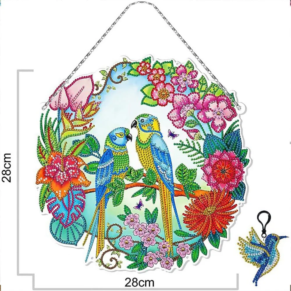 5D Diamond Painting Door Hanger Birds with LED and Pendant - Image 5