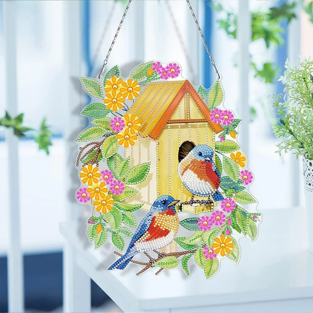 5D Diamond Painting Door Hanger - Double-Sided Birdhouse - Image 4