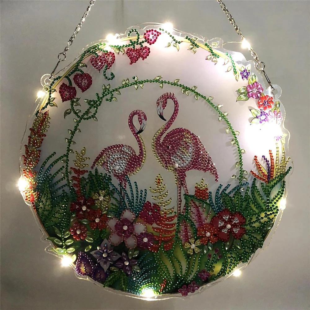 5D Diamond Painting Door Hanger Flamingos with LED and Pendant - Image 5