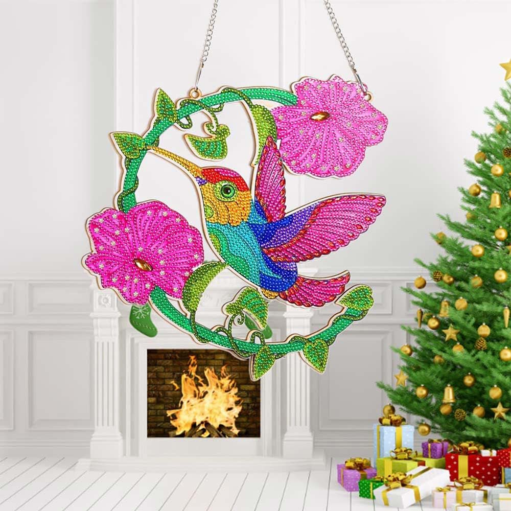 5D Diamond Painting Door Hanger Hummingbird with Flowers - Image 3