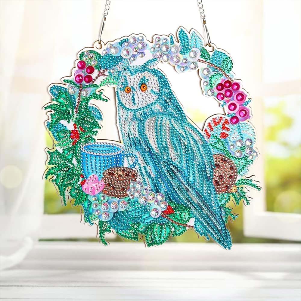 5D Diamond Painting Door Hanger Owl with Flowers - Image 2