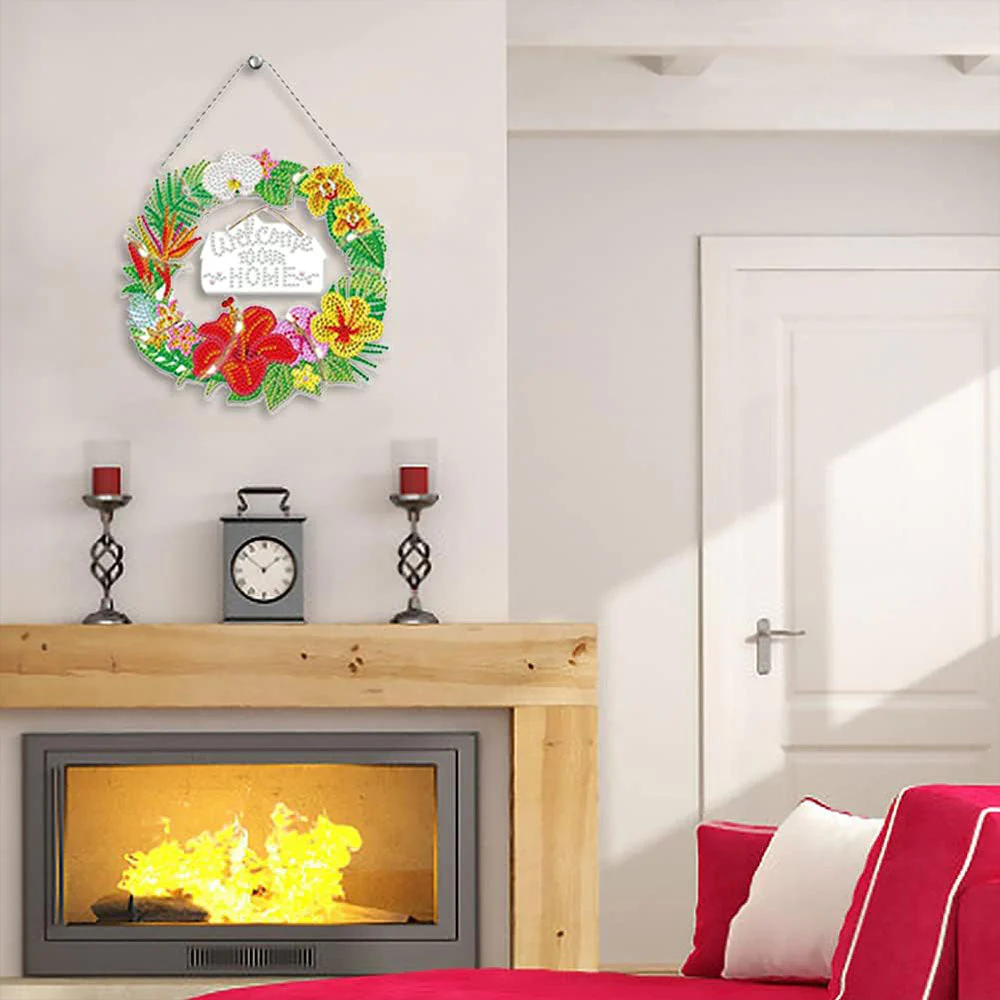 5D Diamond Painting Door Hanger with Wreath with LED and Pendant - Image 3