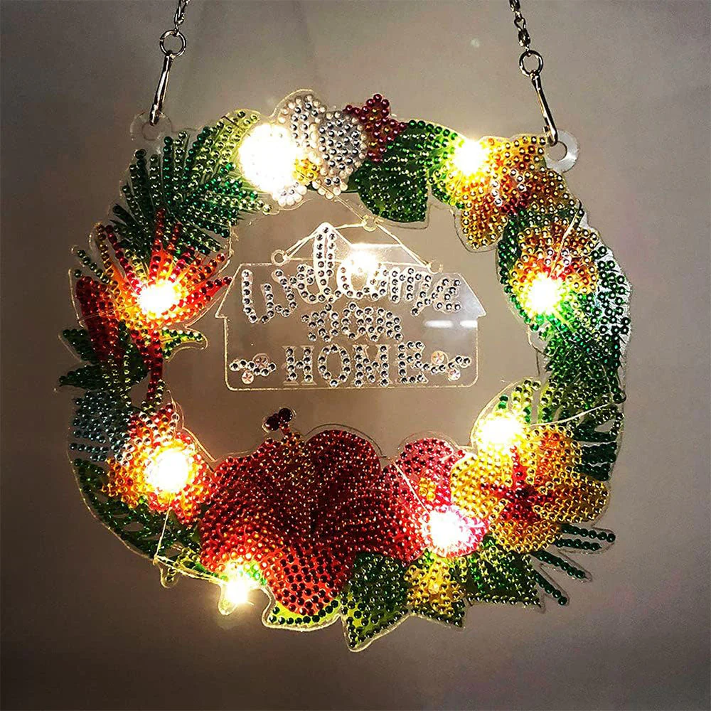 5D Diamond Painting Door Hanger with Wreath with LED and Pendant - Image 4