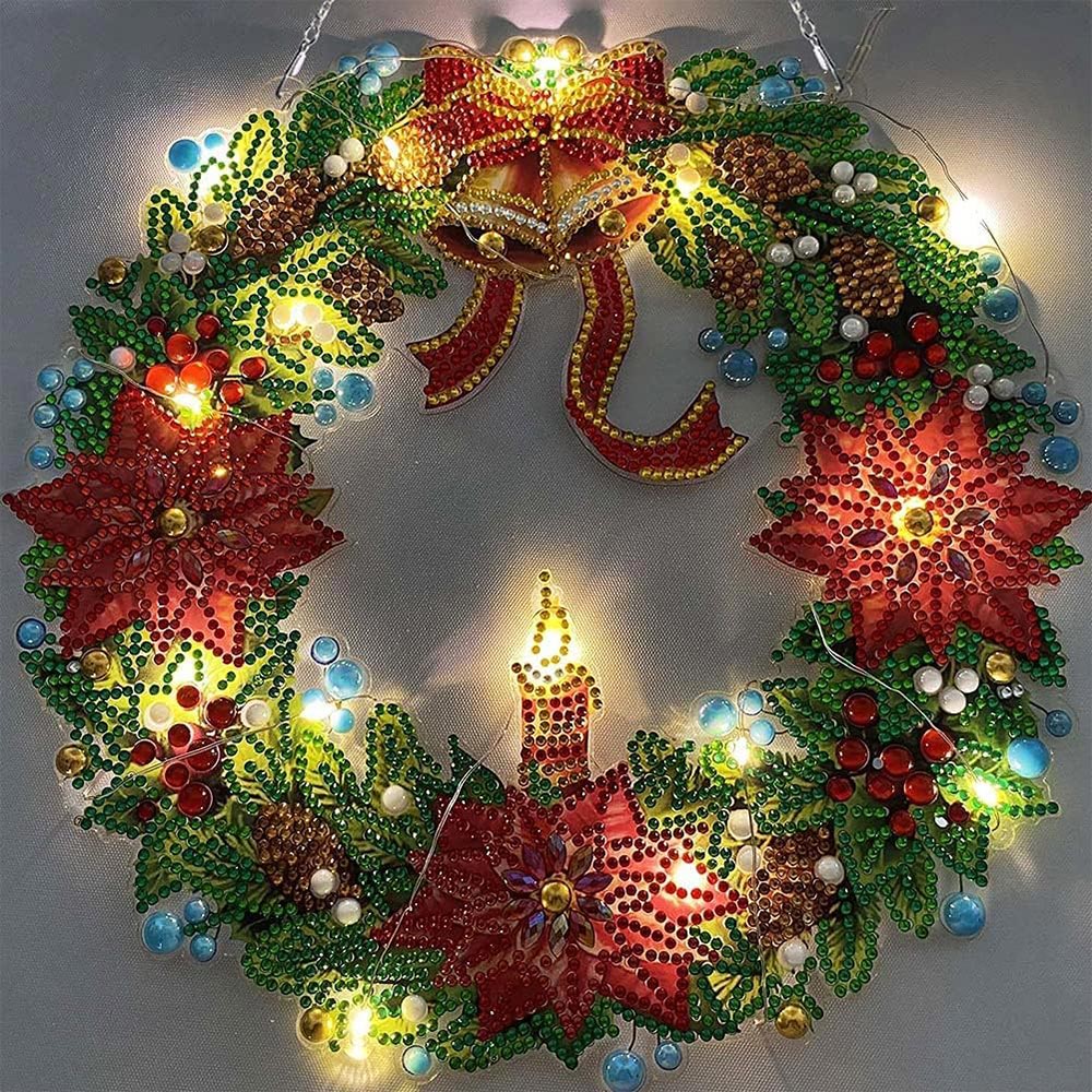 5D Diamond Painting Door Hanger Wreath with LED and Pendant - Image 3