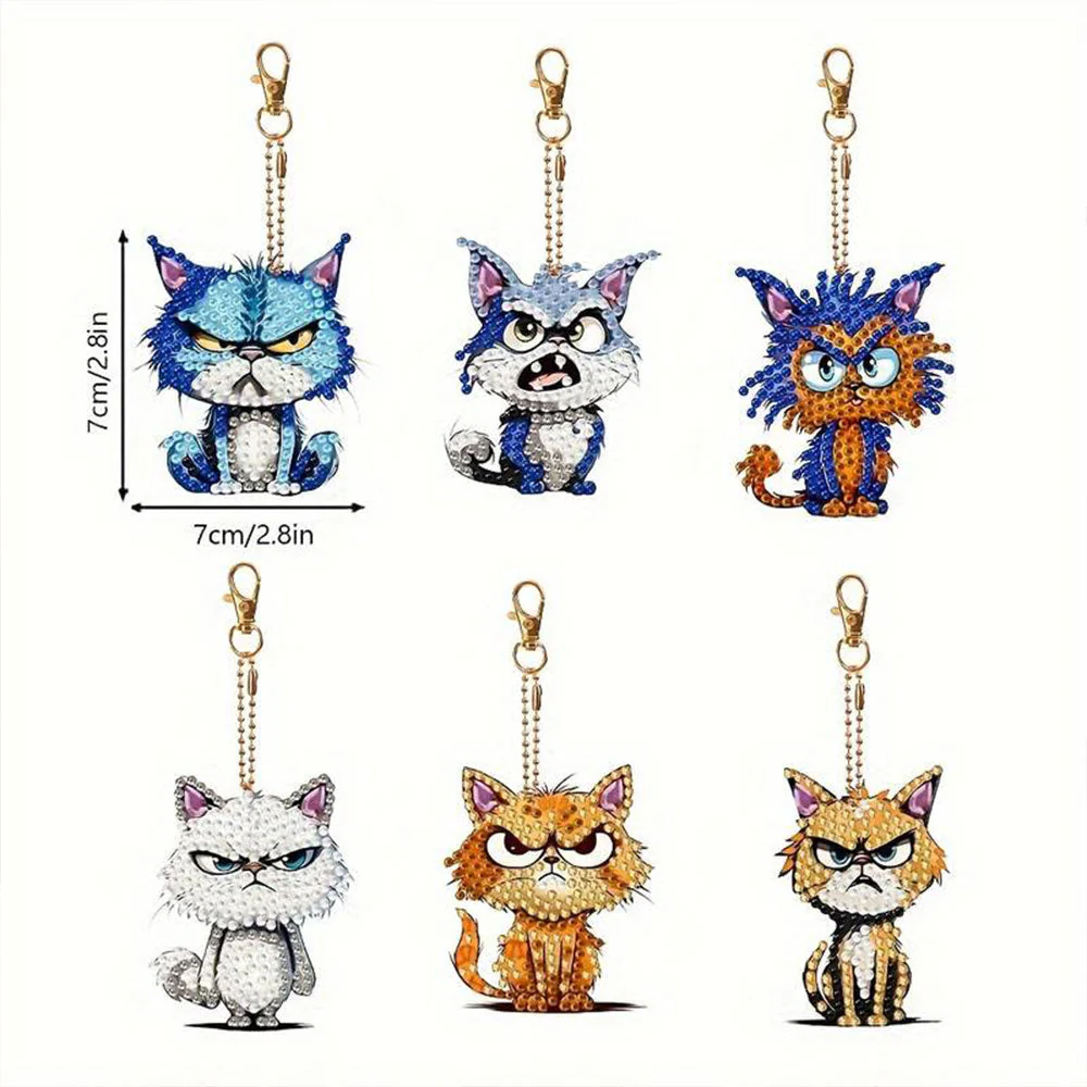 5D Diamond Painting Keychain Bad Cats 6 Pieces - Image 4