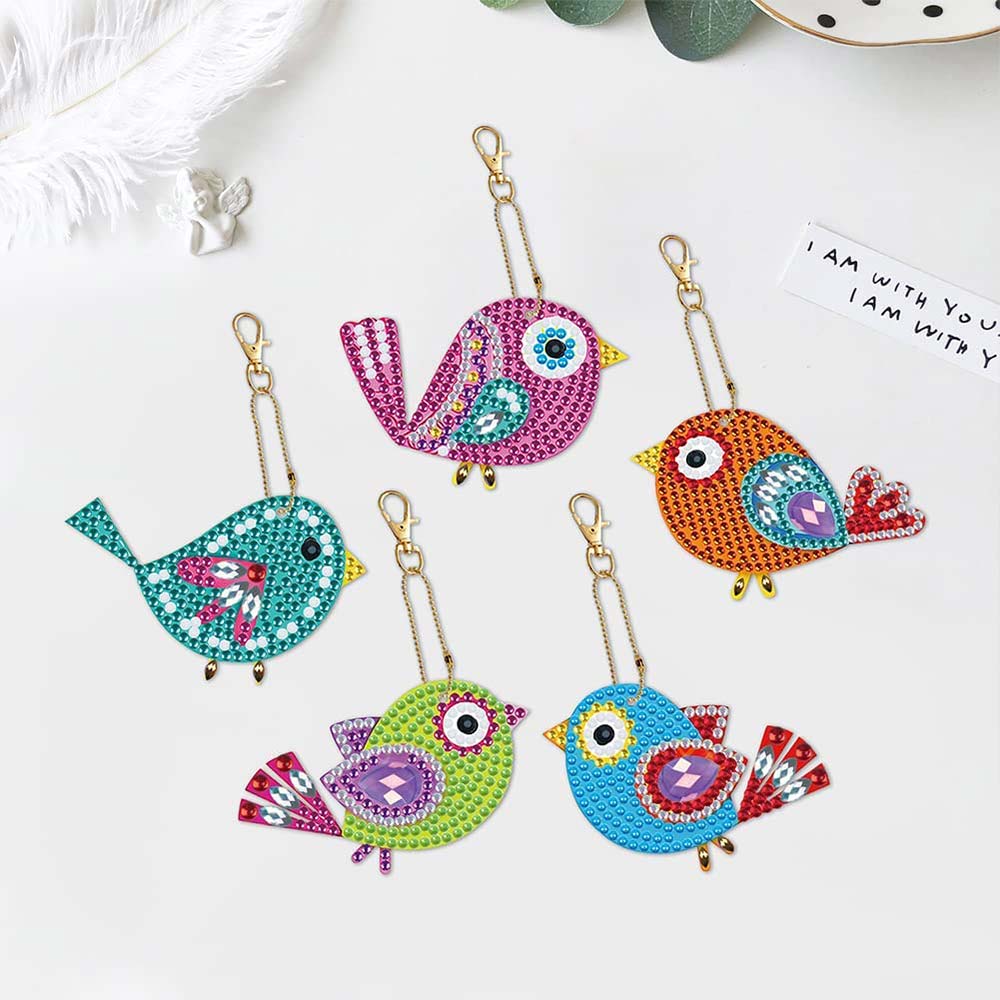 5D Diamond Painting Keychain Birds 5 Pieces - Image 2