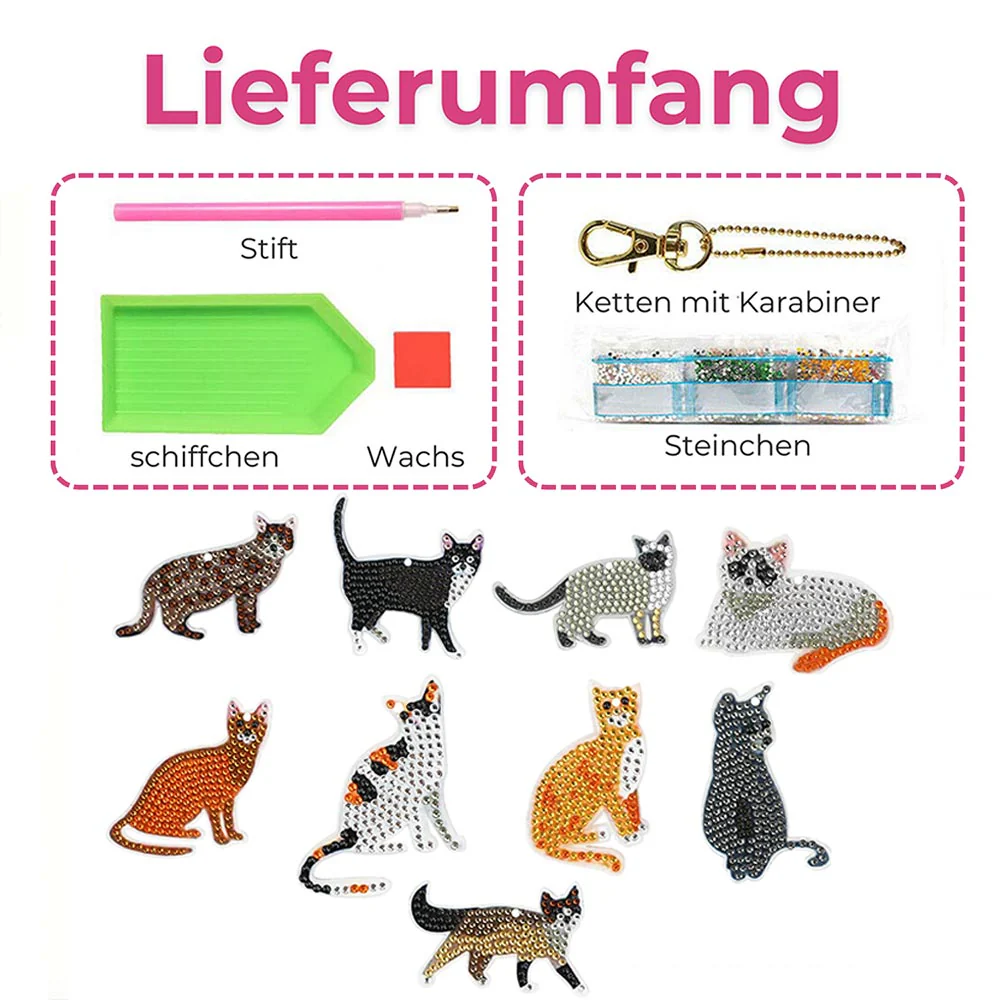 5D Diamond Painting Keychain Cats 9 Pieces - Image 5