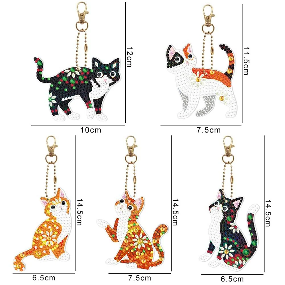5D Diamond Painting Keychain Cats Set of 5 Pieces - Image 6