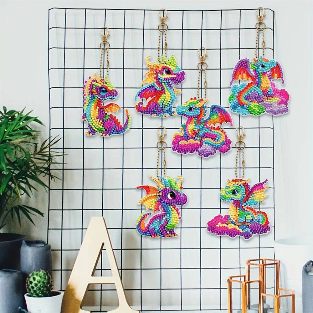 5D Diamond Painting Keychain Dragon 6 Pieces - Image 4