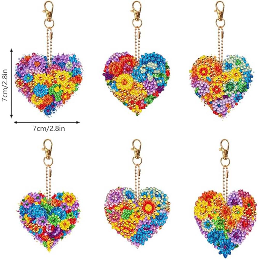 5D Diamond Painting Keychain Flower Heart 6 Pieces - Image 5