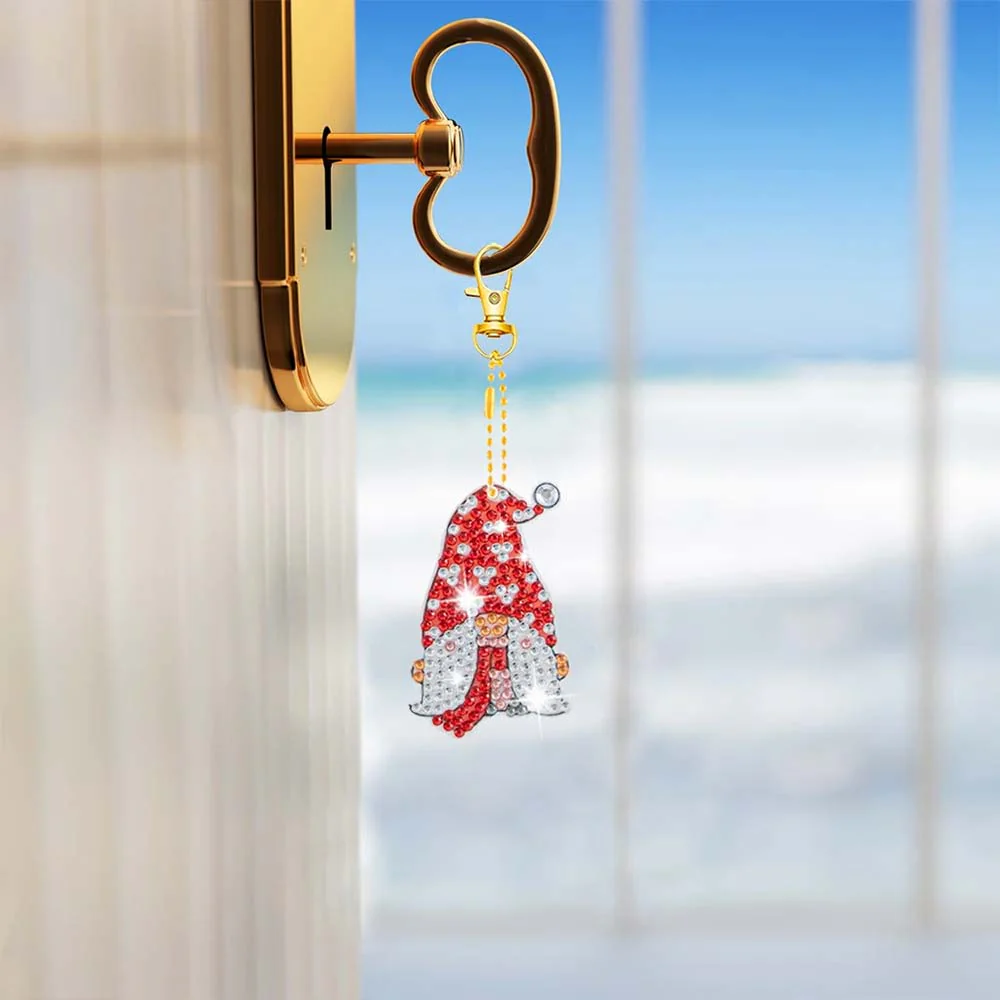 5D Diamond Painting Keychain Red Gnome - Image 3