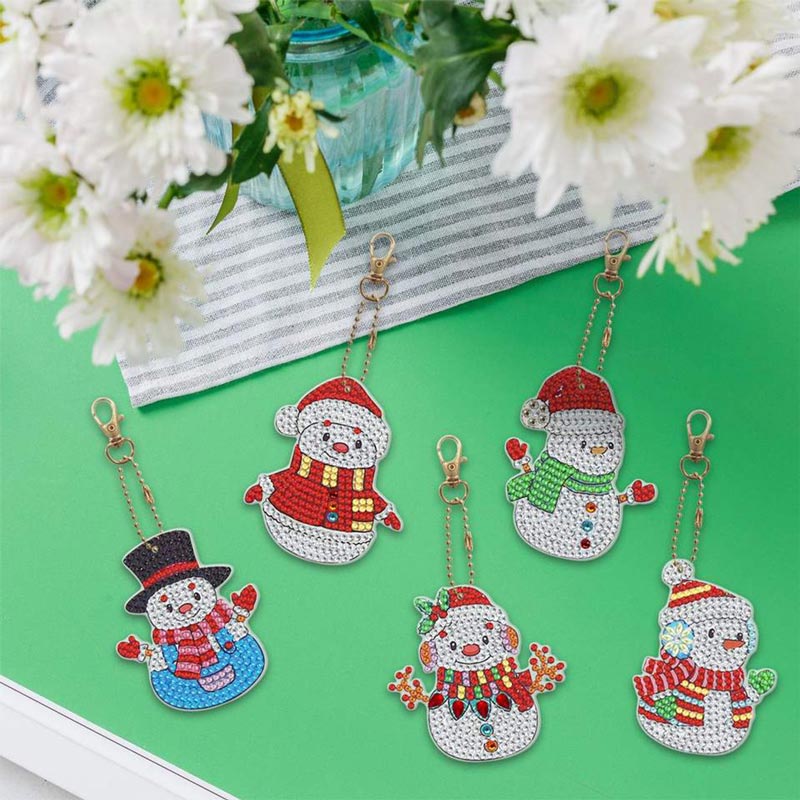5D Diamond Painting Keychain Snowmen 5 Pieces - Image 2