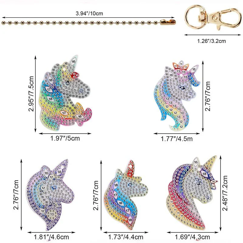5D Diamond Painting Keychain Unicorns 5 Pieces - Image 4