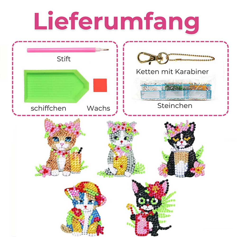 5D Diamond Painting Keychain with Cats 5 Pieces - Image 6