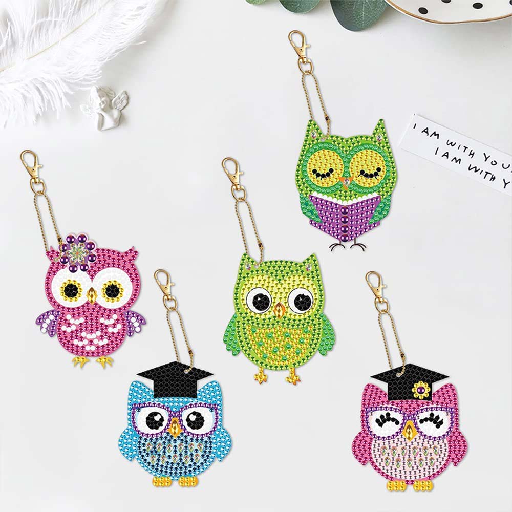 5D Diamond Painting Keychain with Owls 5 Pieces - Image 2