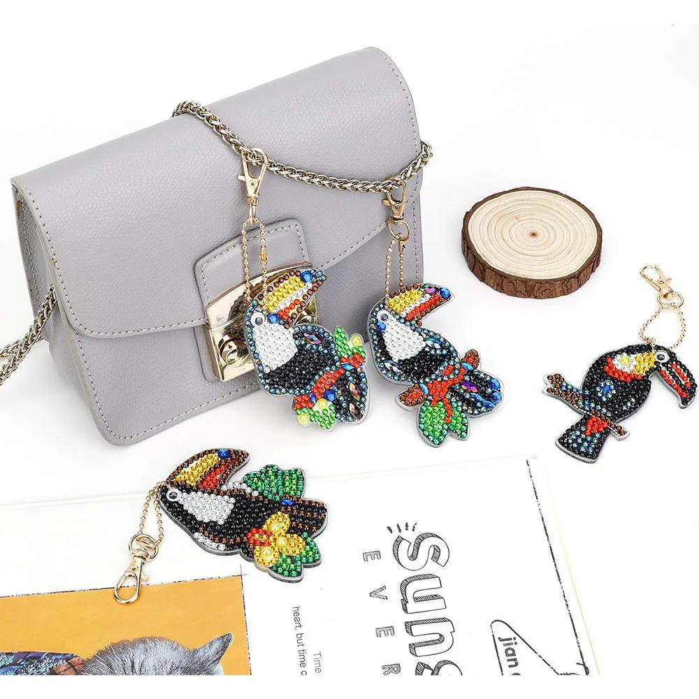 5D Diamond Painting Keychain with Parrots 5 Pieces - Image 4