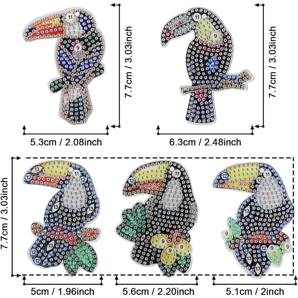 5D Diamond Painting Keychain with Parrots 5 Pieces - Image 5