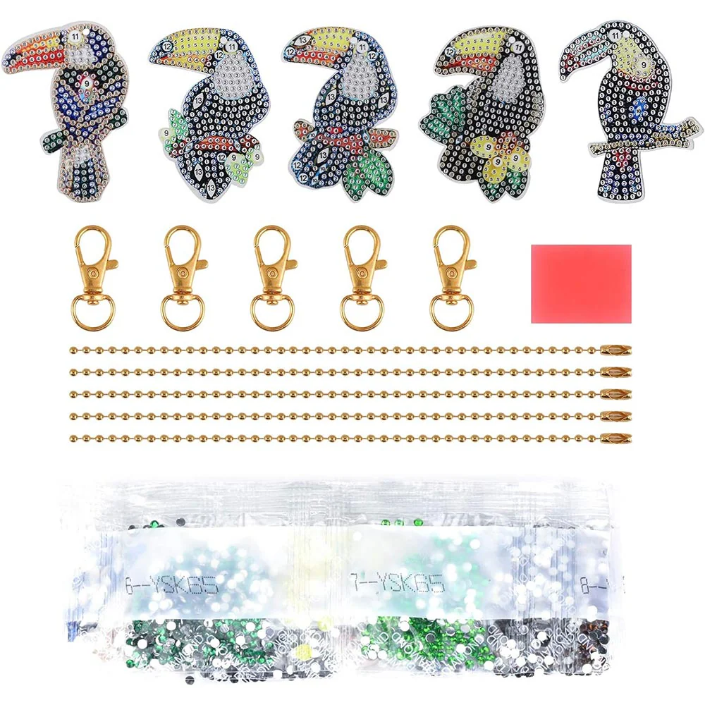 5D Diamond Painting Keychain with Parrots 5 Pieces - Image 6