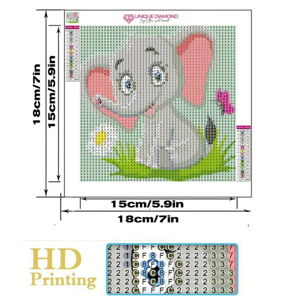 5D Kids Diamond Painting Elephant with Picture Frame - Image 4