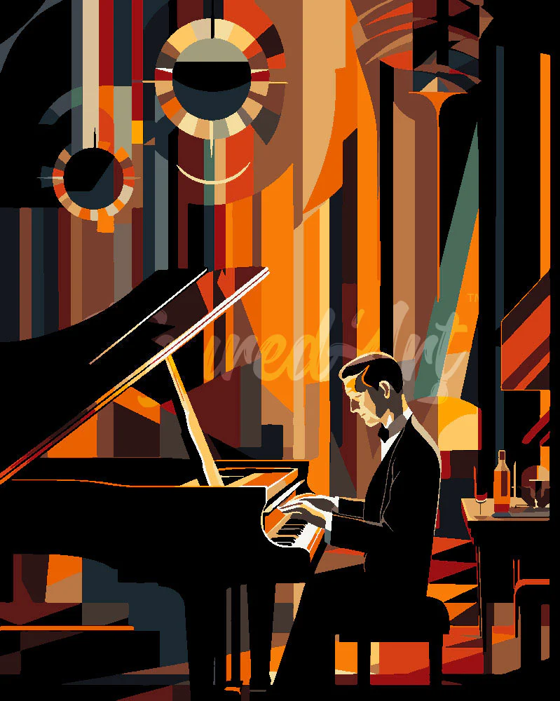 Art Deco Man playing Piano