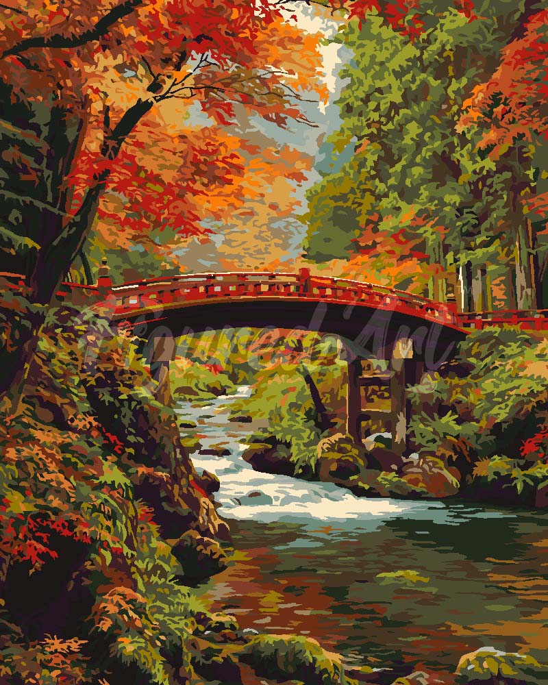 Autumn Red Bridge in Japan