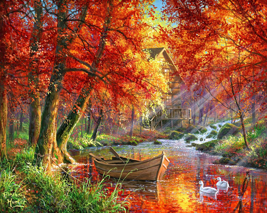 Autumn River and Boat