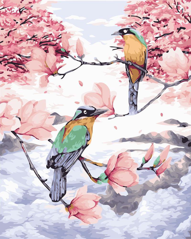 Birds on branches in the high altitude mountains
