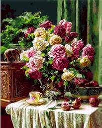 Cup of coffee and lovely bouquet