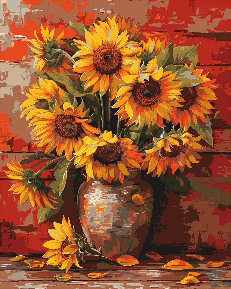 Diamond Painting - Autumn Sunflowers Vase canvas already framed