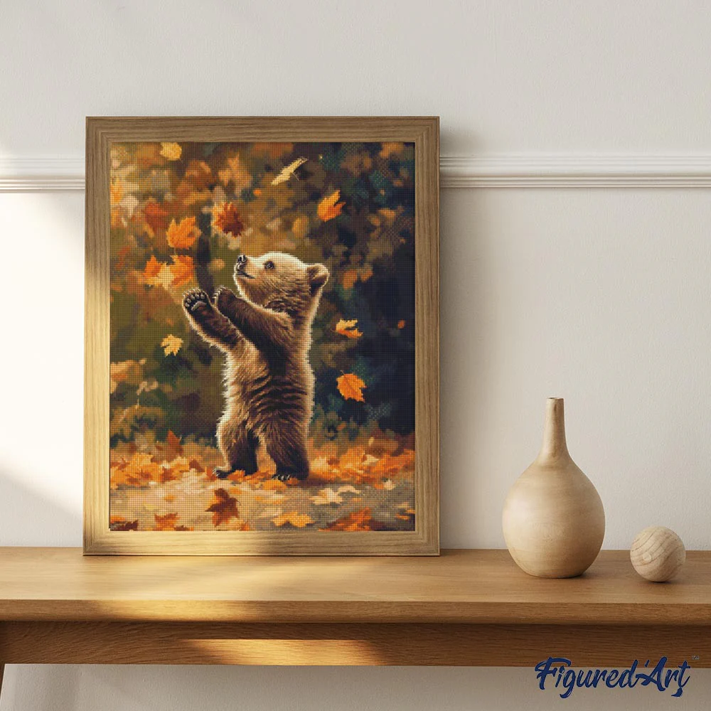 Diamond Painting - Bear and Falling Leaves canvas already framed - Image 2