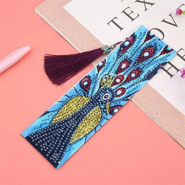 Diamond Painting Bookmark with Blue Peacock - Image 2