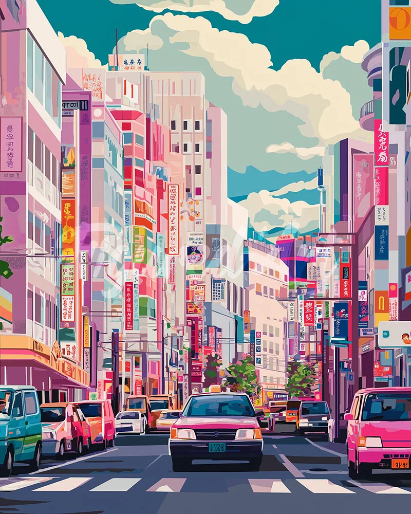 Diamond Painting - Bustling Street of Japan canvas already framed