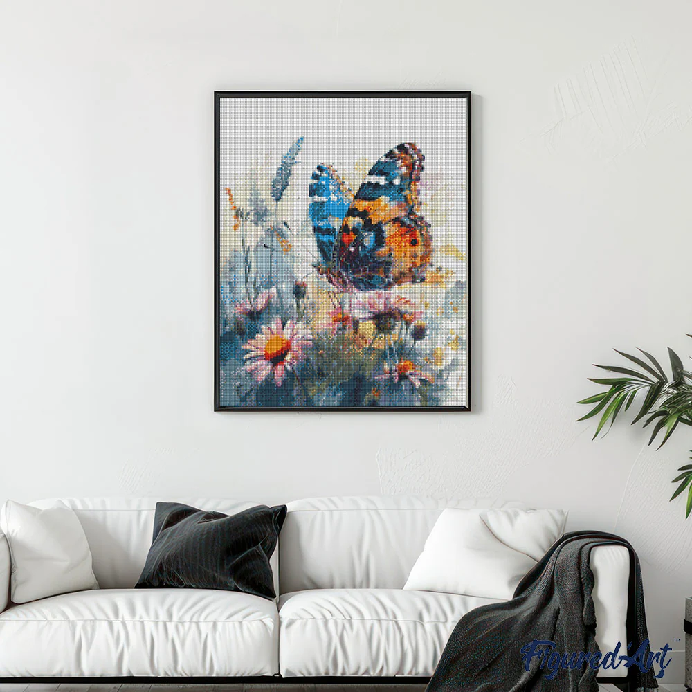 Diamond Painting - Butterfly and Flowers canvas already framed - Image 2