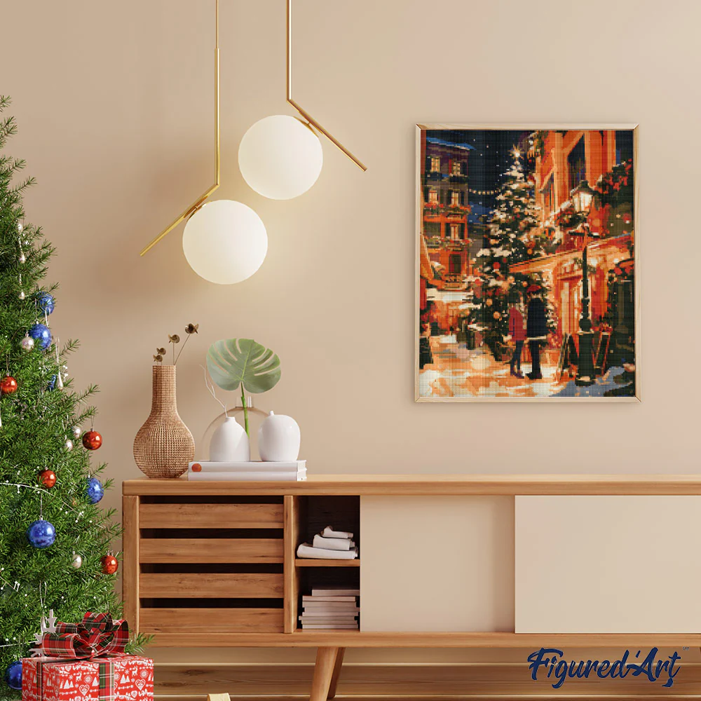 Diamond Painting - Christmas Couple in the City canvas already framed - Image 2