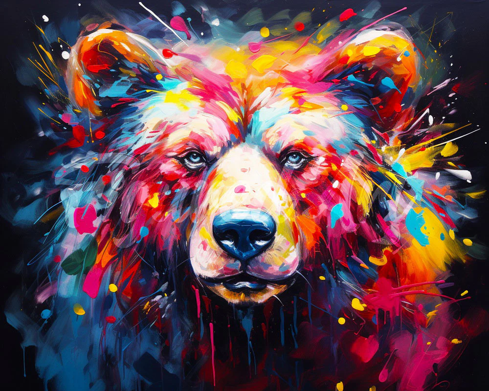 Diamond Painting - Colorful Abstract Wildlife - Bear 40x50cm canvas already framed