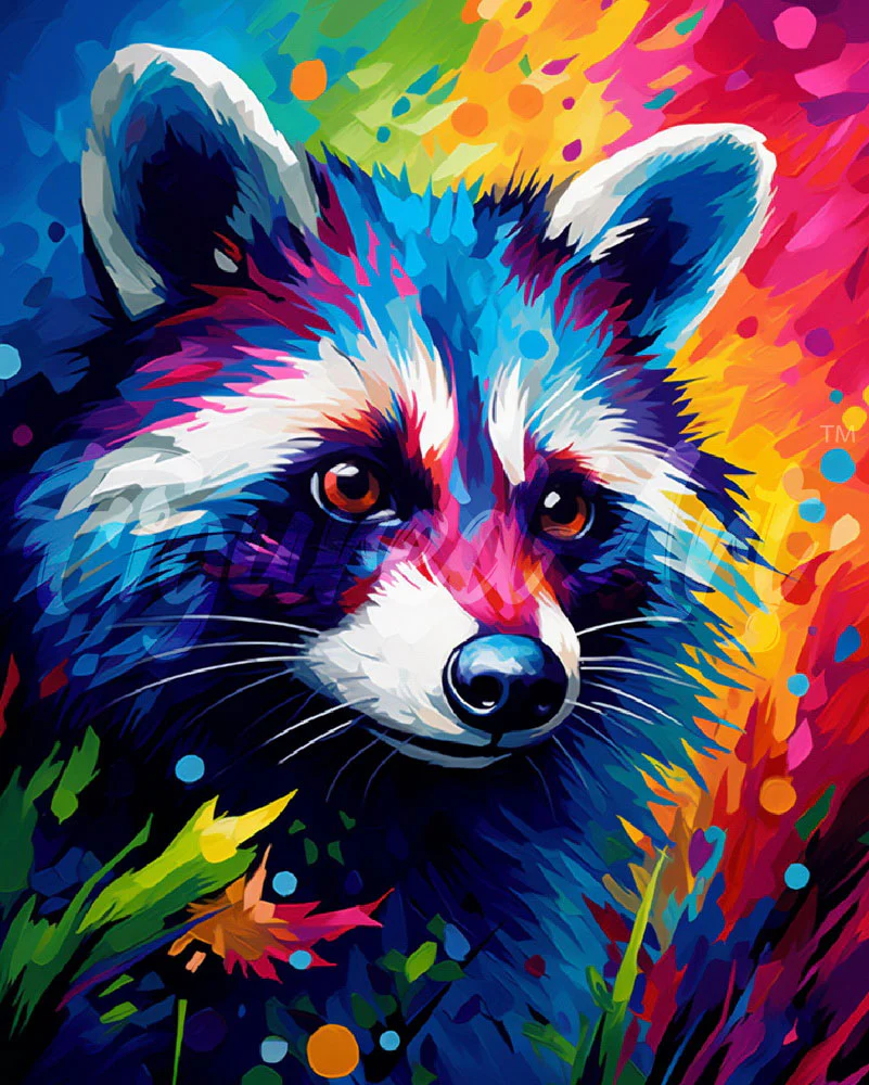 Diamond Painting - Colorful Abstract Wildlife - Raccoon 40x50cm canvas already framed