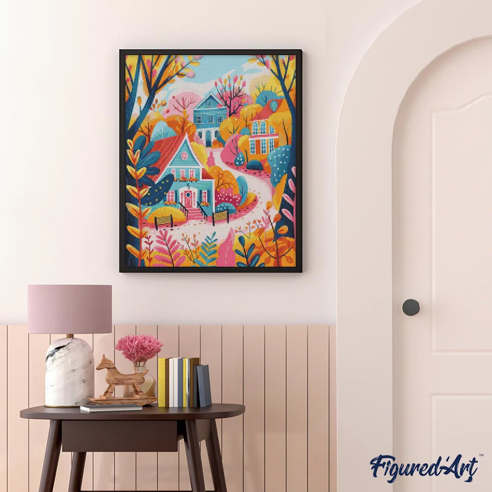 Diamond Painting - Colourful Autumn Houses - Image 2