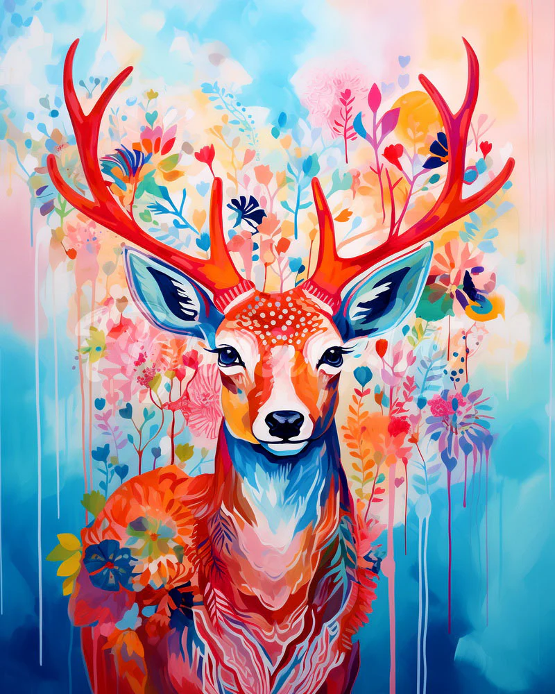 Diamond Painting - Colourful Deer in Bloom