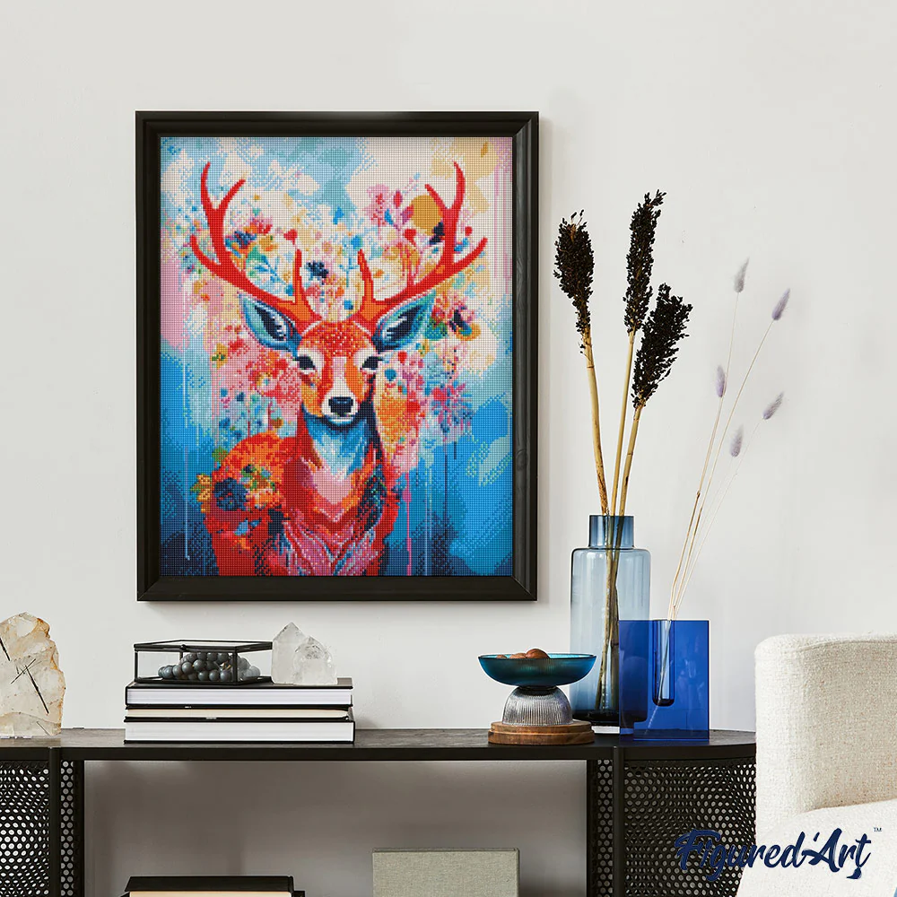 Diamond Painting - Colourful Deer in Bloom 40x50cm canvas already framed - Image 2